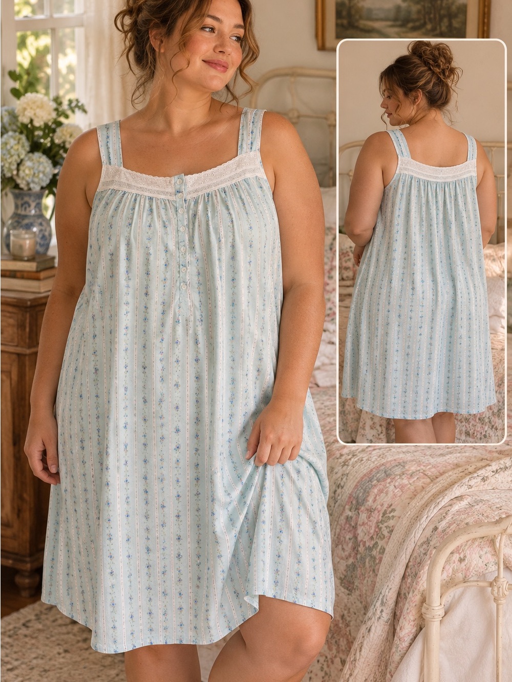 Vintage 90s Villager Woman Liz Cl 3X Floral Lace Nightgown grandmacore prairie